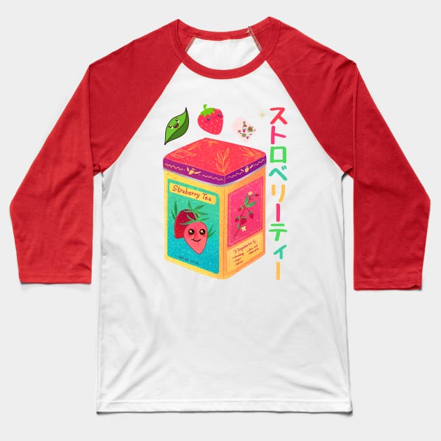 Kawaii Strawberry Tea Baseball T-Shirt by Souls.Print